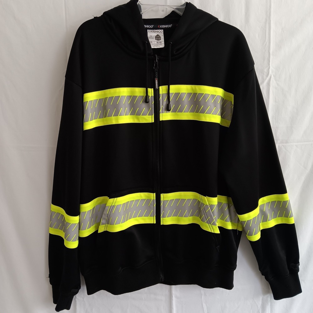 Kishigo B310 Full Zip Hoodie Women XL Black High Vis Reflective Safety